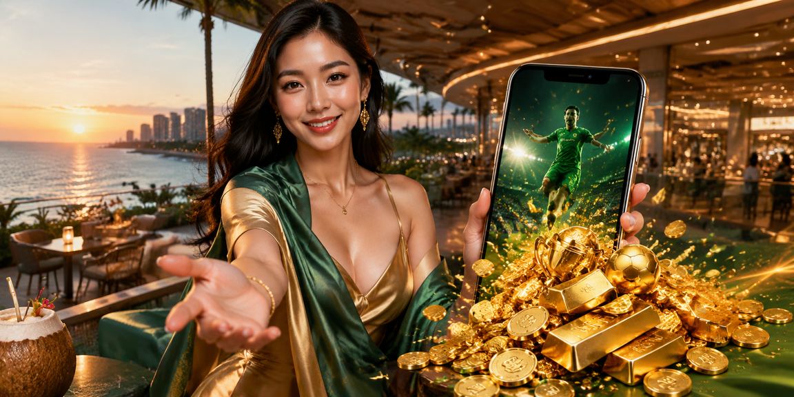 Người dùng tại Vũng Tàu cược casino trên điện thoại di động tại quán cà phê buổi tối ven biển